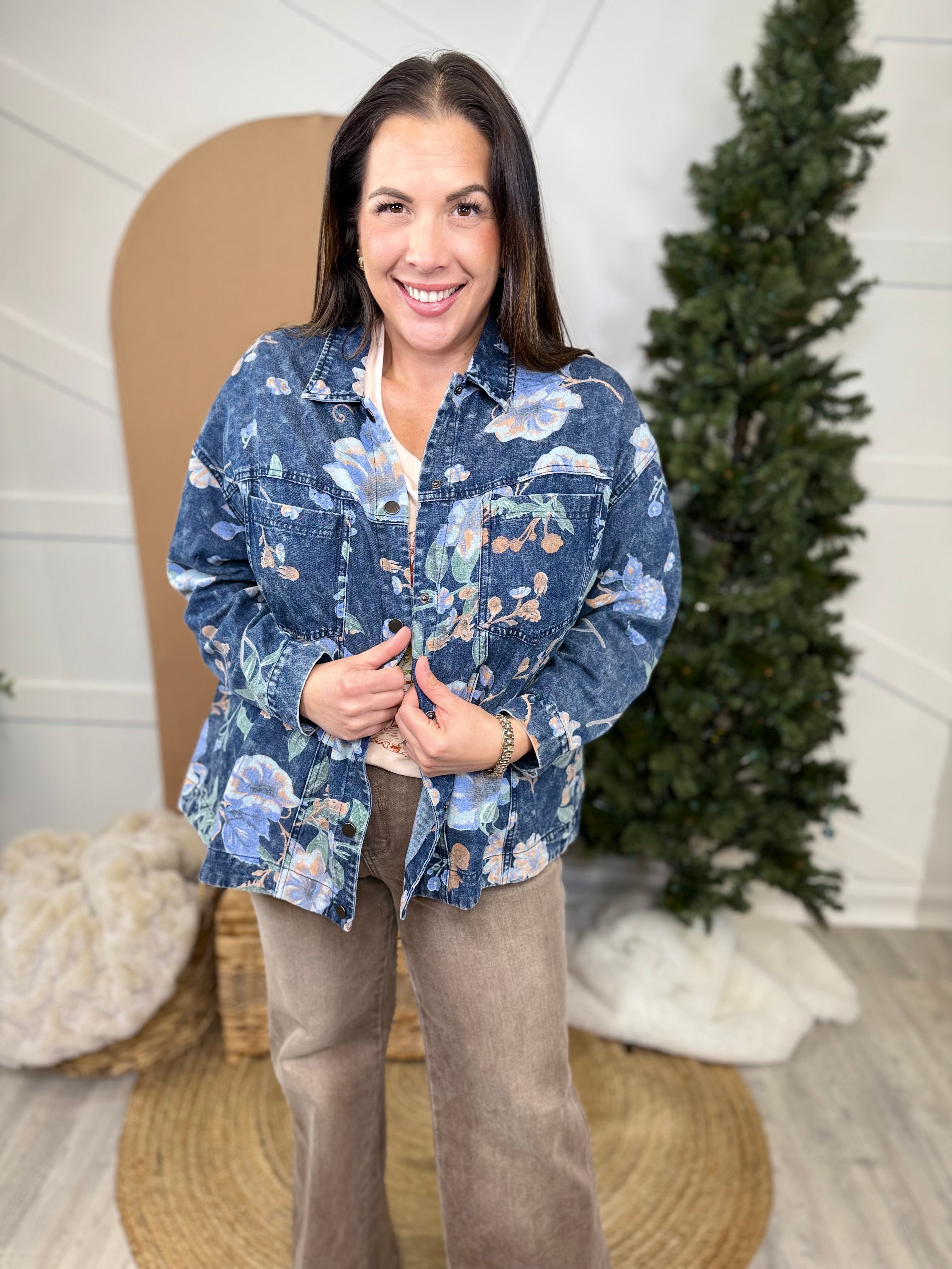 Floral Fade Denim Jacket-200 JACKETS/SHACKETS-J.NNA-Heathered Boho Boutique, Women's Fashion and Accessories in Palmetto, FL