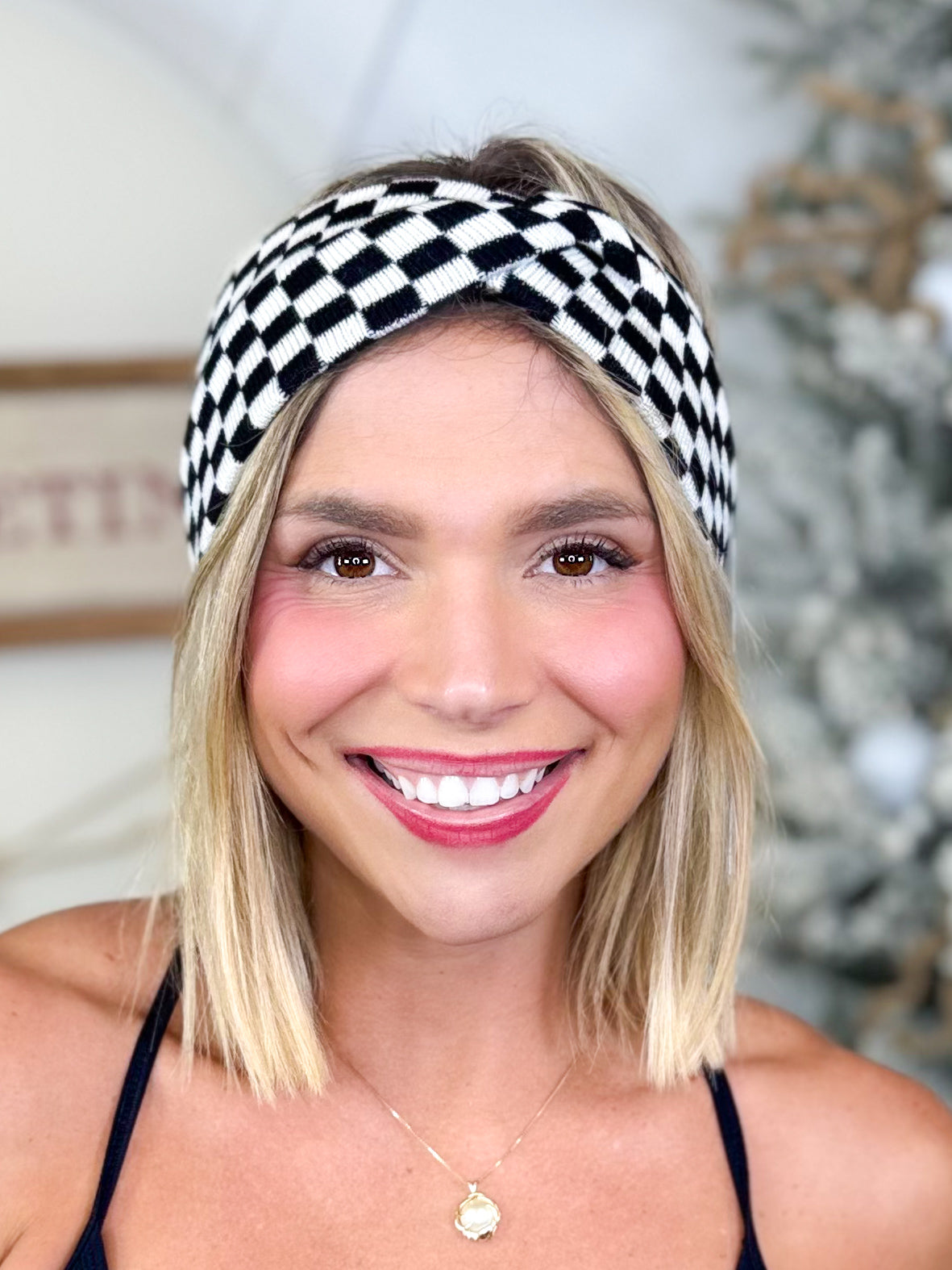 Checkerboard Knit Headwrap-330 Headwear-Clovered Accessories-Heathered Boho Boutique, Women's Fashion and Accessories in Palmetto, FL