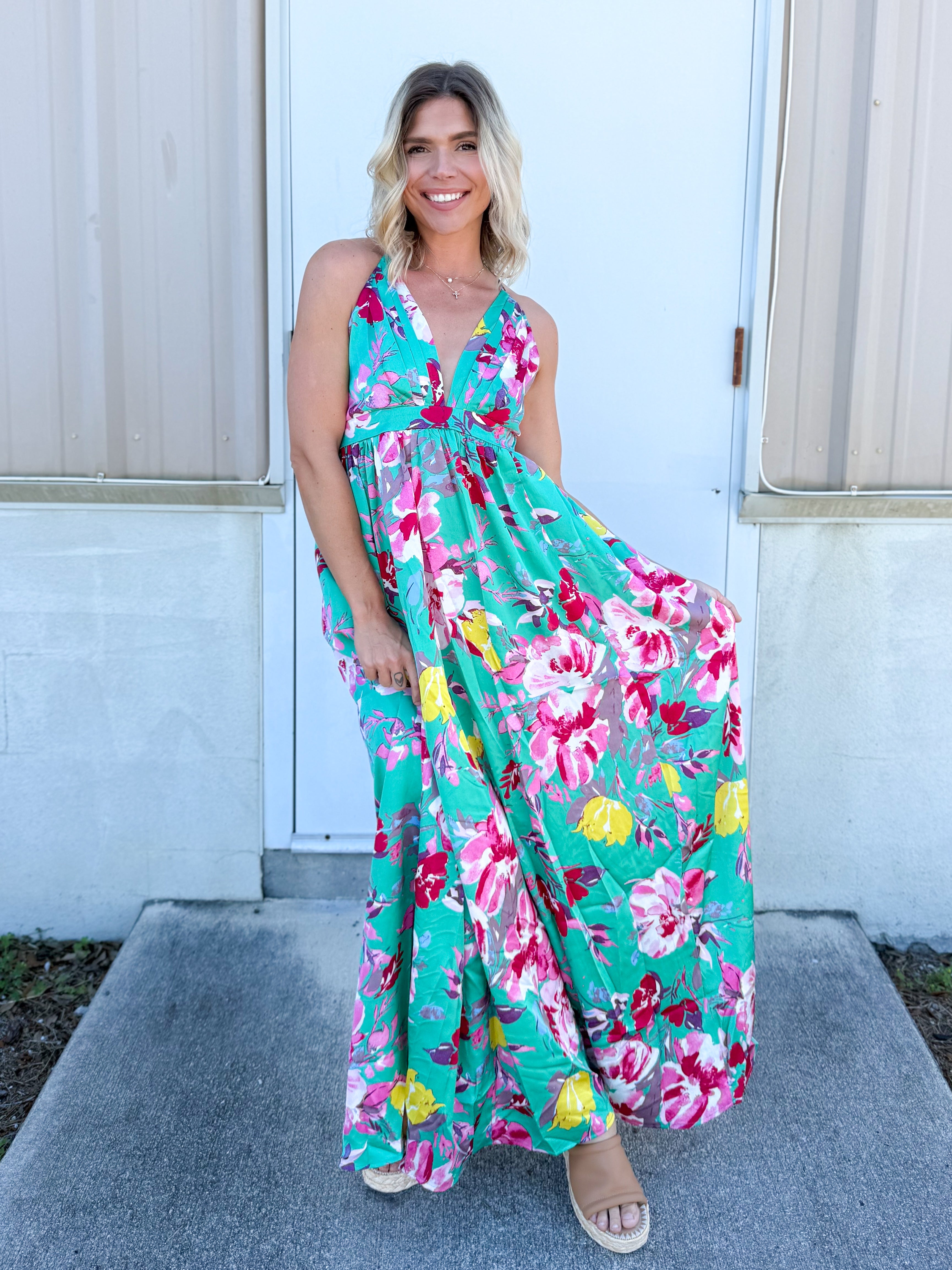 Tropical Bloom Maxi Dress-230 DRESSES/JUMPSUITS/ROMPERS-POLAGRAM-Heathered Boho Boutique, Women's Fashion and Accessories in Palmetto, FL