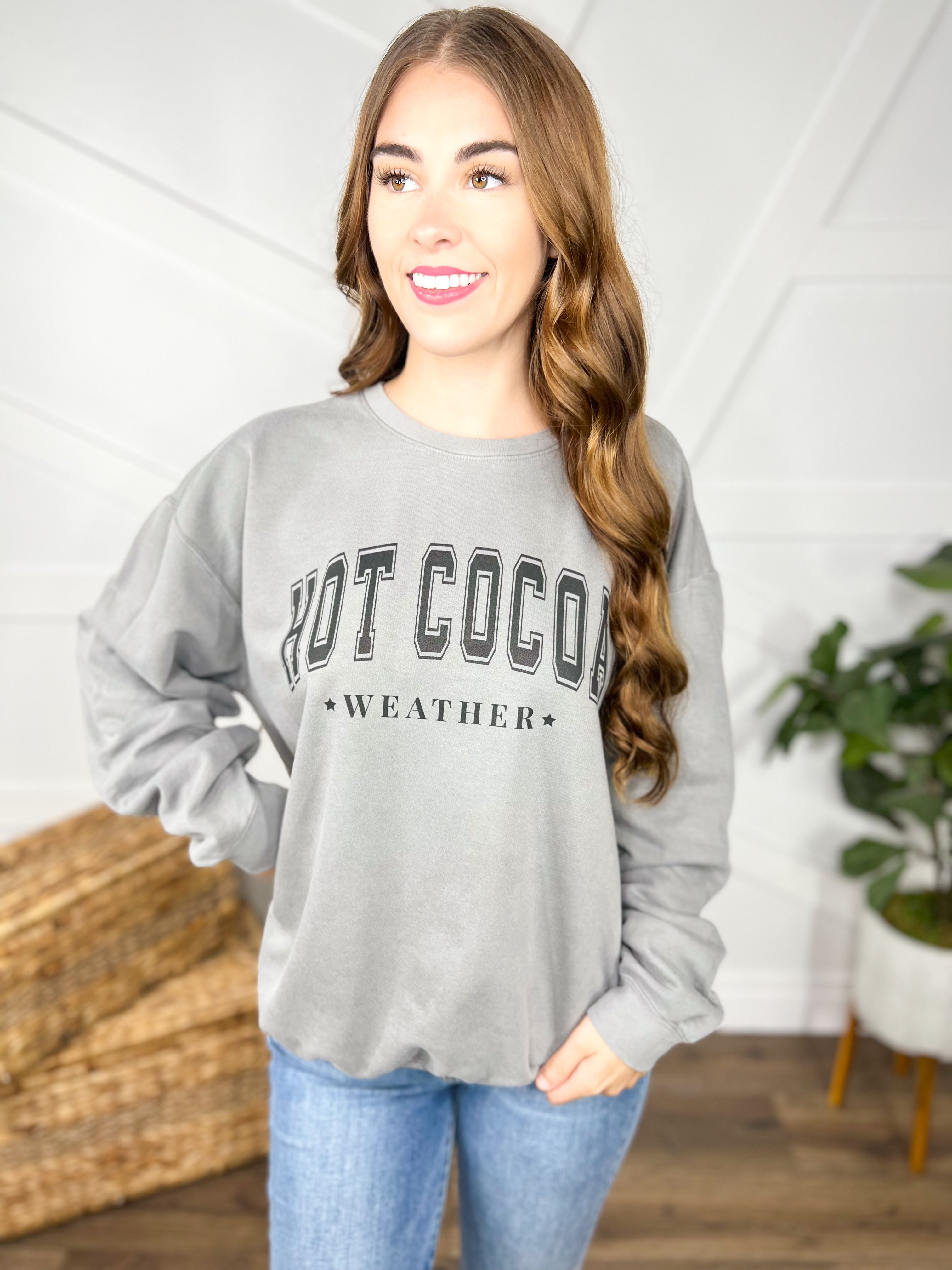 Hot Cocoa Weather Sweatshirt-125 Sweater-Heathered Boho-Heathered Boho Boutique, Women's Fashion and Accessories in Palmetto, FL