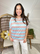 Striped for the Season Top-110 SHORT SLEEVE TOP-Celeste-Heathered Boho Boutique, Women's Fashion and Accessories in Palmetto, FL