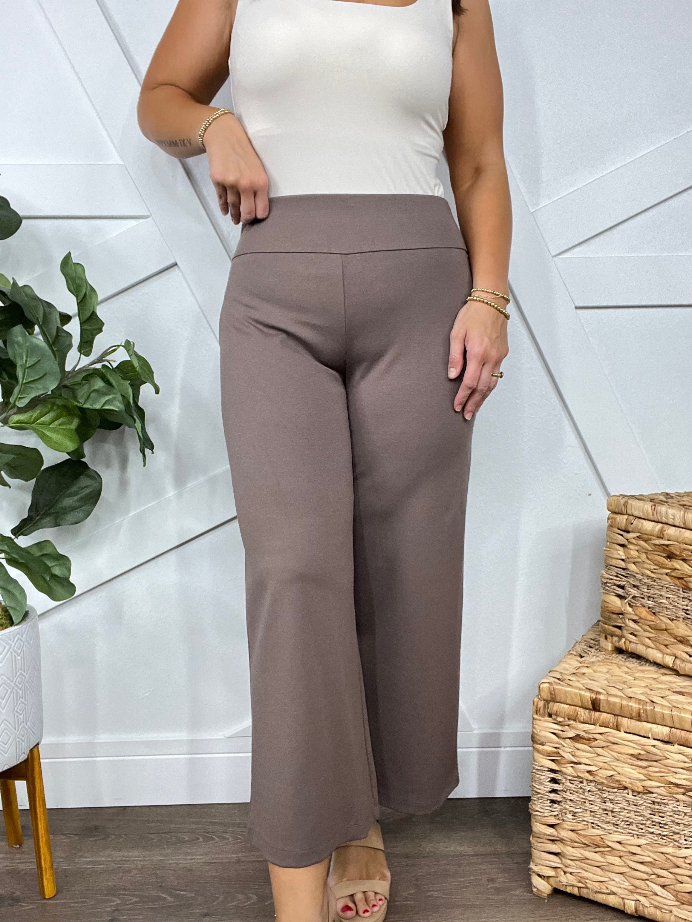 Office Day Trip Wide Leg Cropped Pants- Dark Mocha-150 PANTS-DEAR SCARLETT-Heathered Boho Boutique, Women's Fashion and Accessories in Palmetto, FL