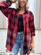 Not Your Boyfriend's Side Slit Flannel-120 LONG SLEEVE TOPS-Pebby Forevee-Heathered Boho Boutique, Women's Fashion and Accessories in Palmetto, FL