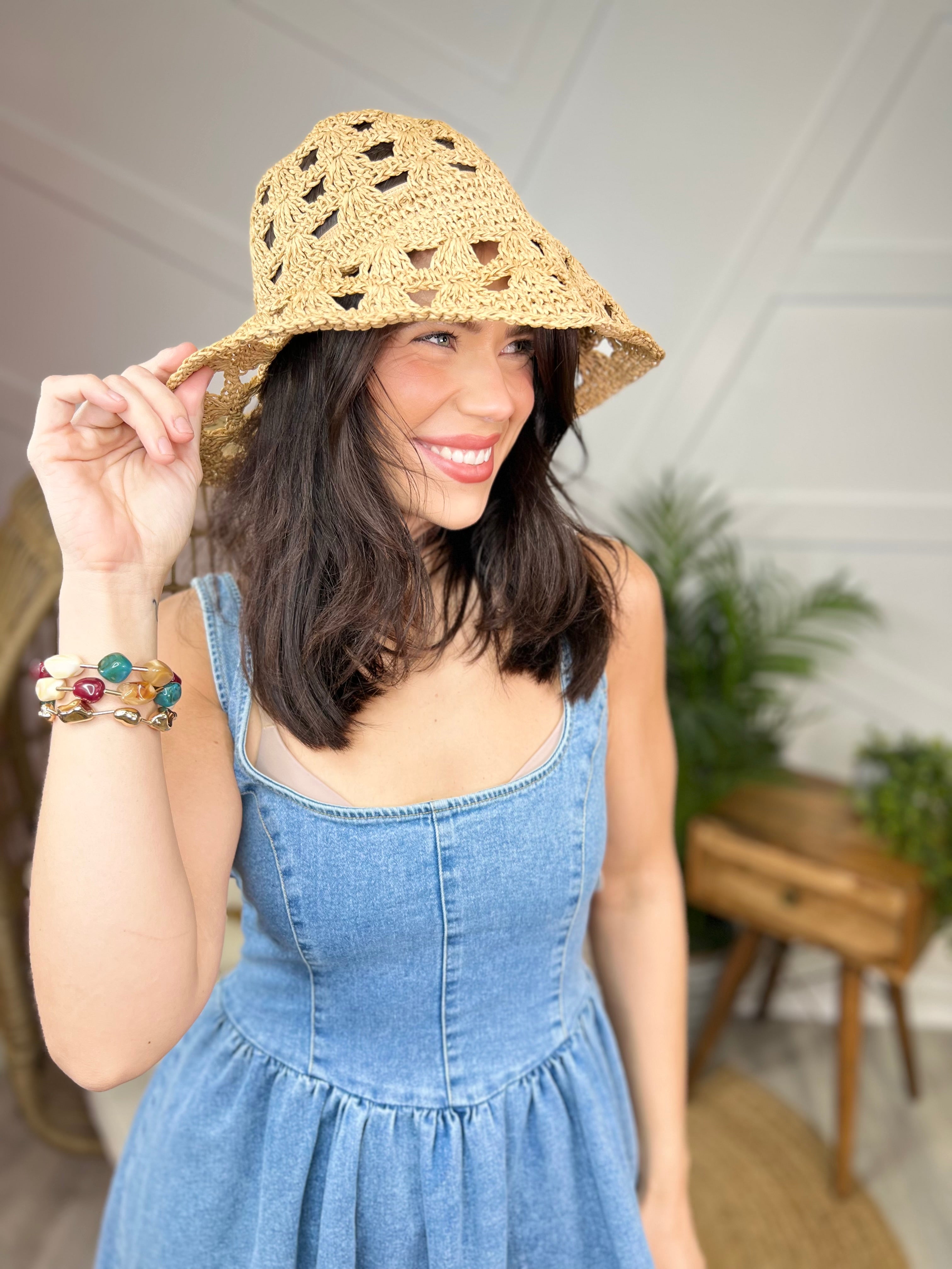 Vented Straw Braided Bucket Hat-330 Headwear-Fame Accessories-Heathered Boho Boutique, Women's Fashion and Accessories in Palmetto, FL