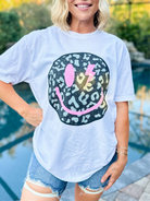 Black Leopard Smiley Face Graphic Tee-130 Graphic Tees-Heathered Boho-Heathered Boho Boutique, Women's Fashion and Accessories in Palmetto, FL