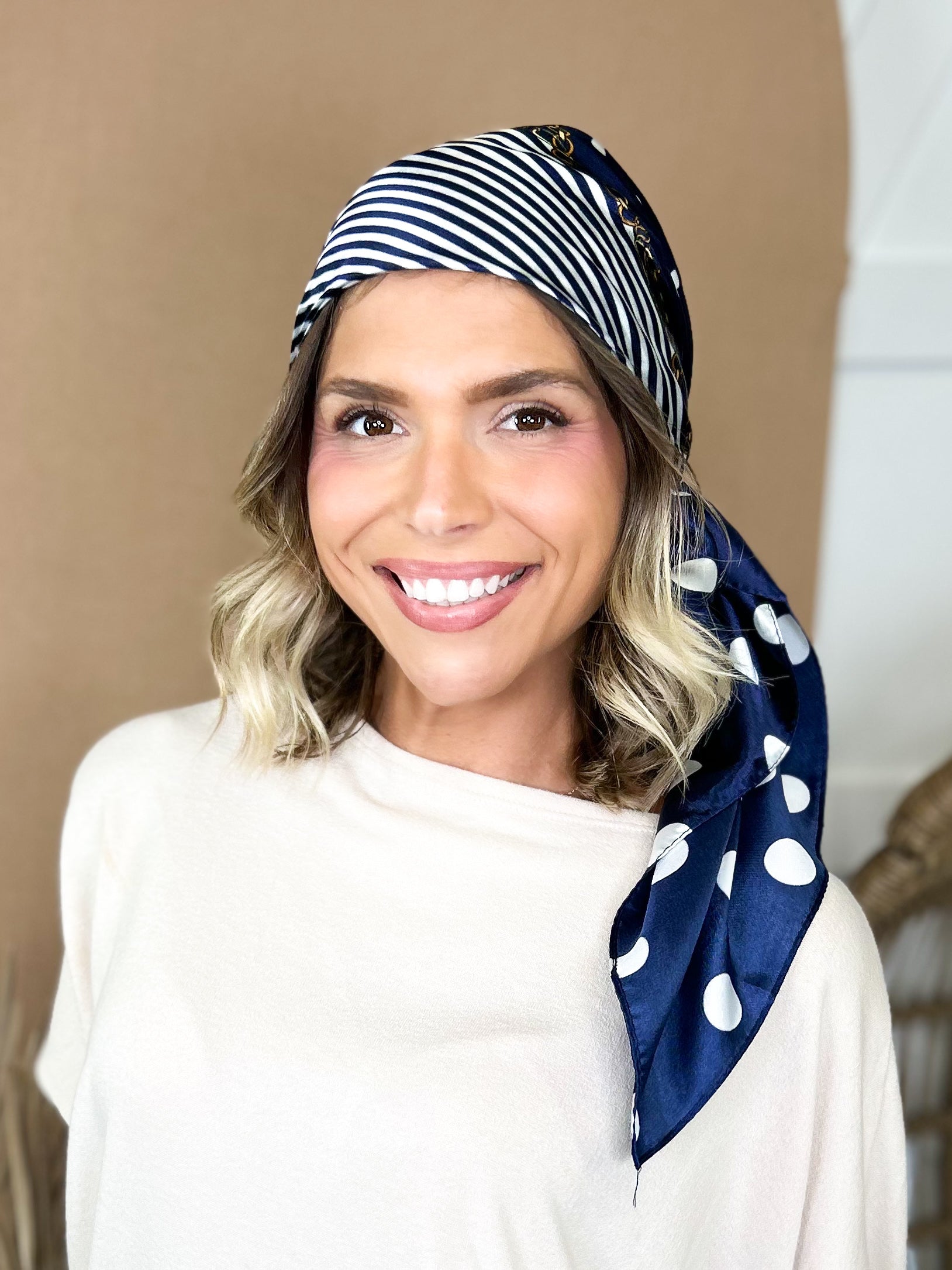 Dots & Chain Pattern Luxe Satin Head Scarf-340 Other Accessories-Heathered Boho-Heathered Boho Boutique, Women's Fashion and Accessories in Palmetto, FL