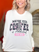 Maybe Iced Coffee Is Addicted To Me Graphic Long Sleeve-130 Graphic Tees-Heathered Boho-Heathered Boho Boutique, Women's Fashion and Accessories in Palmetto, FL