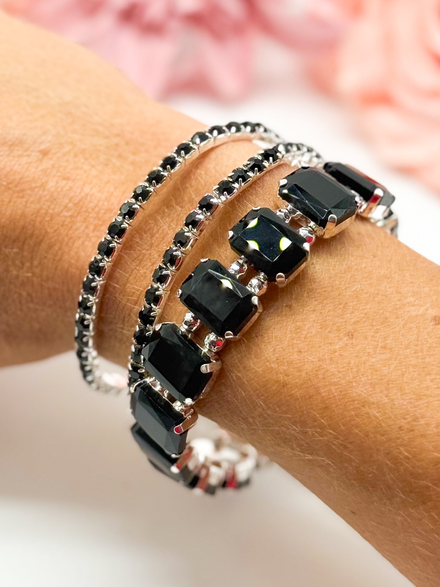 Colored Rhinestone Three Piece Bracelet Set-310 Jewelry-RM Manufacturing-Heathered Boho Boutique, Women's Fashion and Accessories in Palmetto, FL