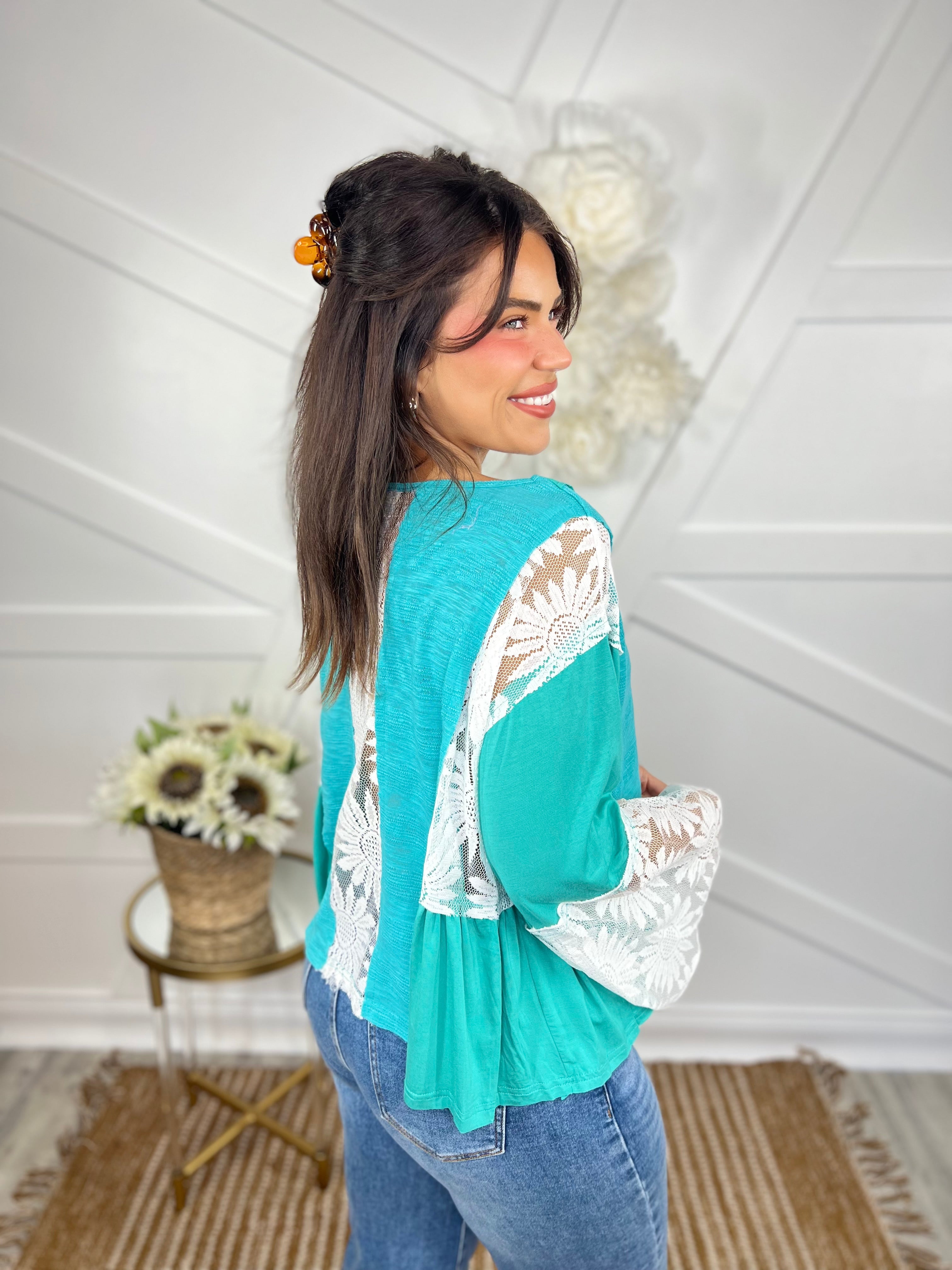 RESTOCK : Lace Charm Top-120 Long Sleeve Tops-Pol-Heathered Boho Boutique, Women's Fashion and Accessories in Palmetto, FL