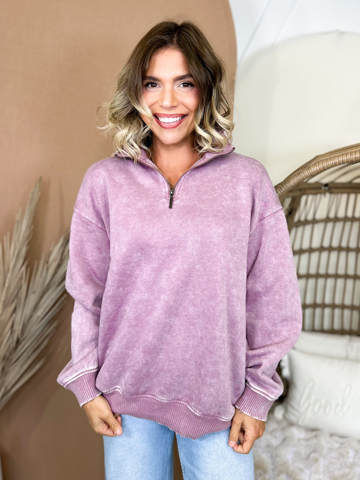 Grab & Go 3/4 Zip Sweatshirt-200 JACKETS/SHACKETS-ZENANA-Heathered Boho Boutique, Women's Fashion and Accessories in Palmetto, FL