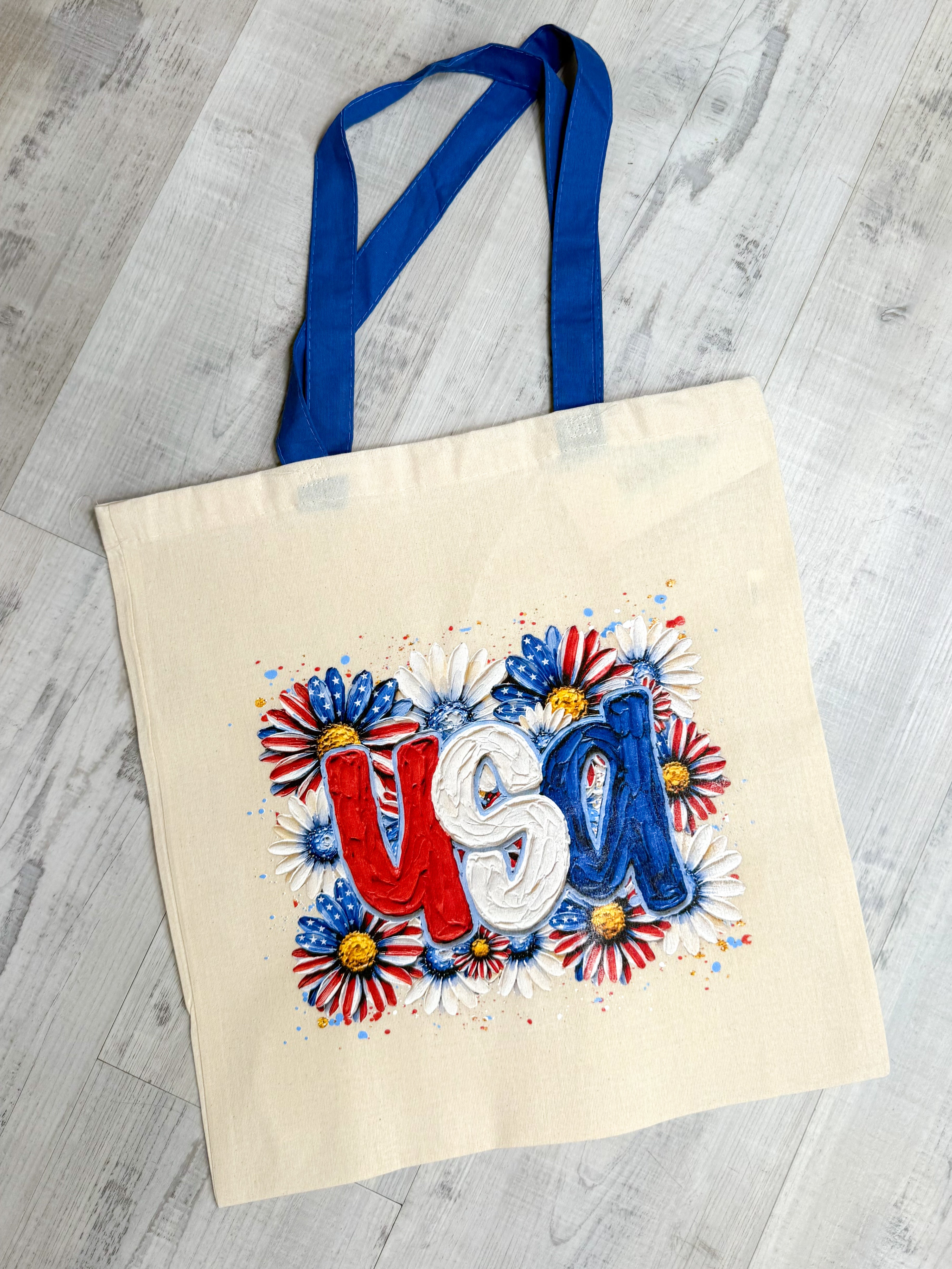 USA Daisy Colorful Brushstroke Tote-320 Bags-Heathered Boho-Heathered Boho Boutique, Women's Fashion and Accessories in Palmetto, FL