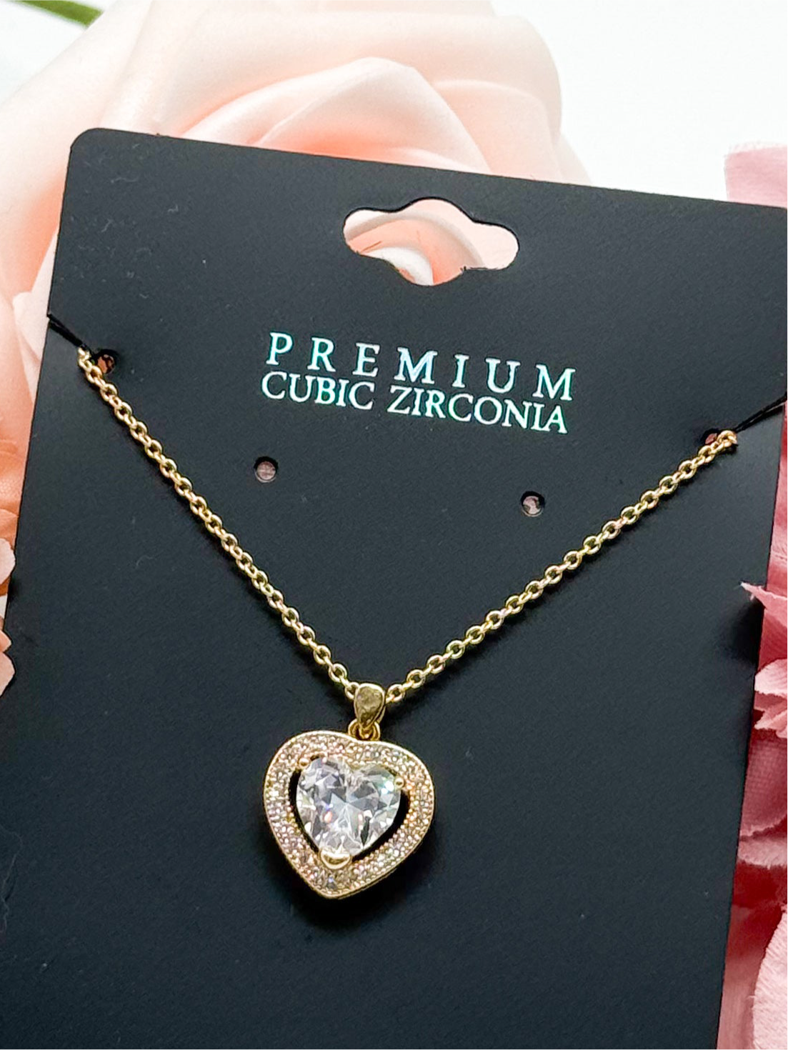 CZ Heart Halo Pendant Necklace-310 Jewelry-RM Manufacturing-Heathered Boho Boutique, Women's Fashion and Accessories in Palmetto, FL