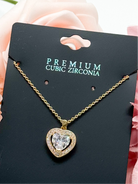 CZ Heart Halo Pendant Necklace-310 Jewelry-RM Manufacturing-Heathered Boho Boutique, Women's Fashion and Accessories in Palmetto, FL
