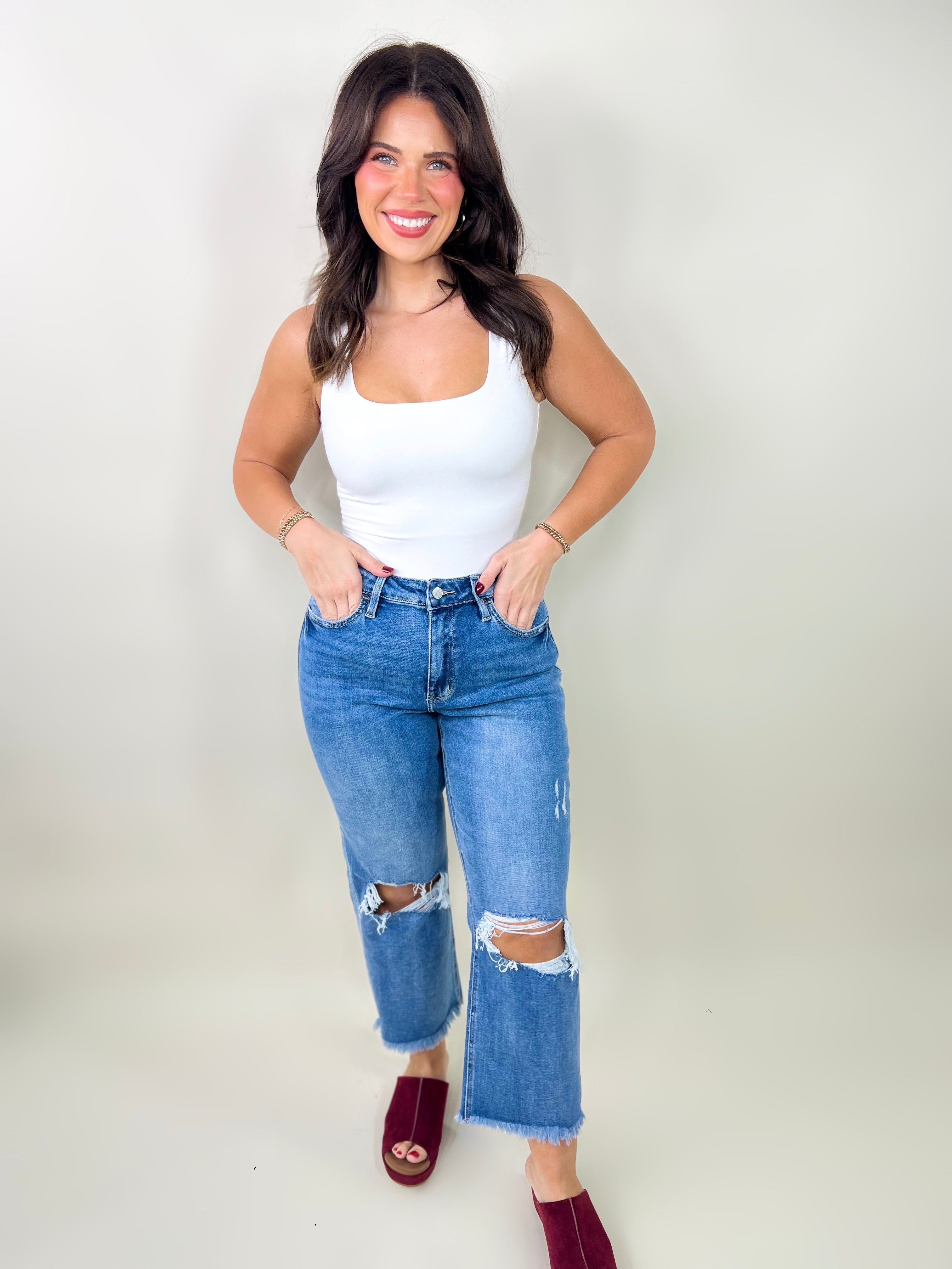 Rosemead Slim Wide Leg Crop Jean by Lovervet-190 Jeans-Vervet-Heathered Boho Boutique, Women's Fashion and Accessories in Palmetto, FL