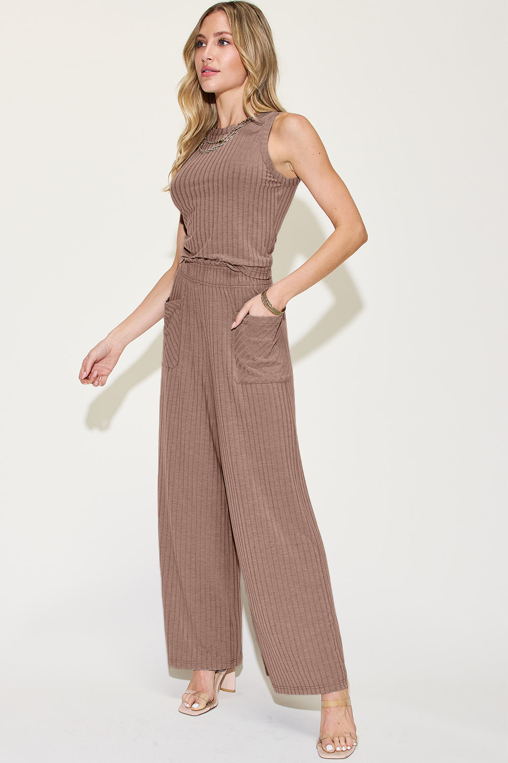 Basic Bae Full Size Ribbed Tank and Wide Leg Pants Set-Sets-Trendsi-Heathered Boho Boutique, Women's Fashion and Accessories in Palmetto, FL