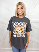 Checkered Pumpkin Graphic Tee-120 Long Sleeve Tops-Heathered Boho-Heathered Boho Boutique, Women's Fashion and Accessories in Palmetto, FL