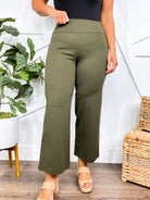 Office Day Trip Wide Leg Cropped Pants- Olive-150 PANTS-DEAR SCARLETT-Heathered Boho Boutique, Women's Fashion and Accessories in Palmetto, FL