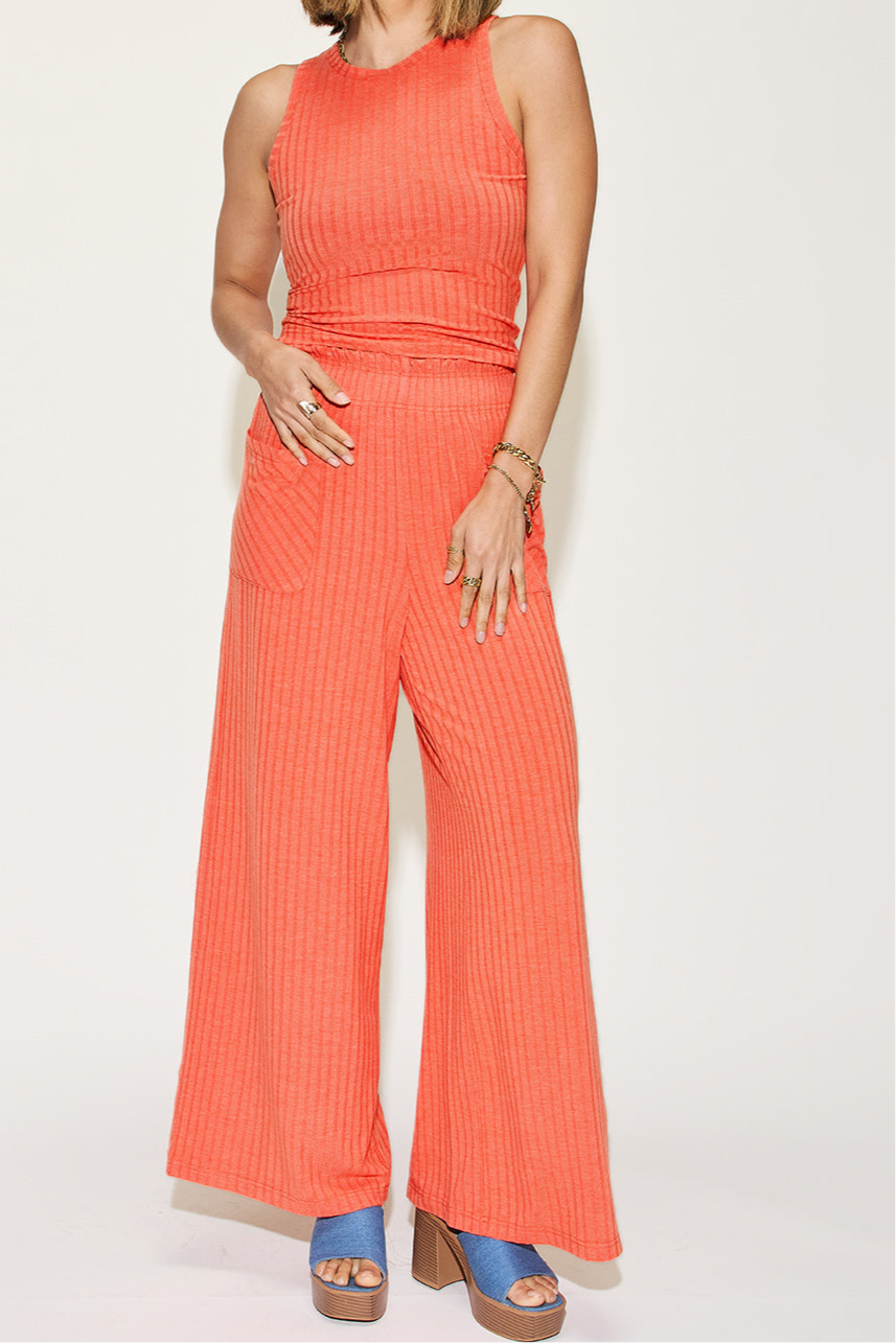 Basic Bae Full Size Ribbed Tank and Wide Leg Pants Set-Sets-Trendsi-Heathered Boho Boutique, Women's Fashion and Accessories in Palmetto, FL