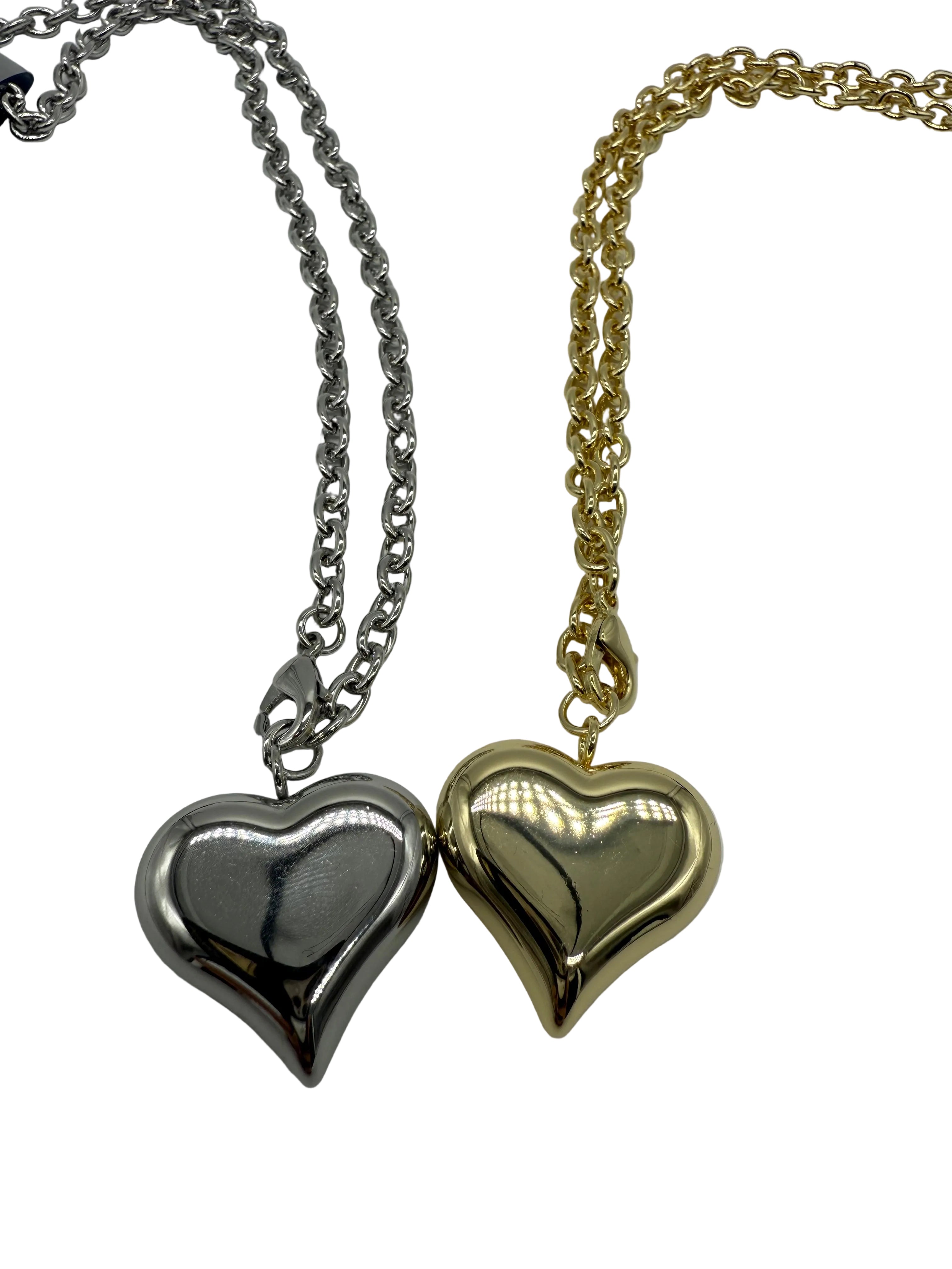 Puff Heart Necklace-310 Jewelry-Joseph Anthony NY, Inc-Heathered Boho Boutique, Women's Fashion and Accessories in Palmetto, FL