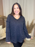 Heathered Boho By Easel Miles Away Tunic Top - Black-120 Long Sleeve Tops-Easel-Heathered Boho Boutique, Women's Fashion and Accessories in Palmetto, FL