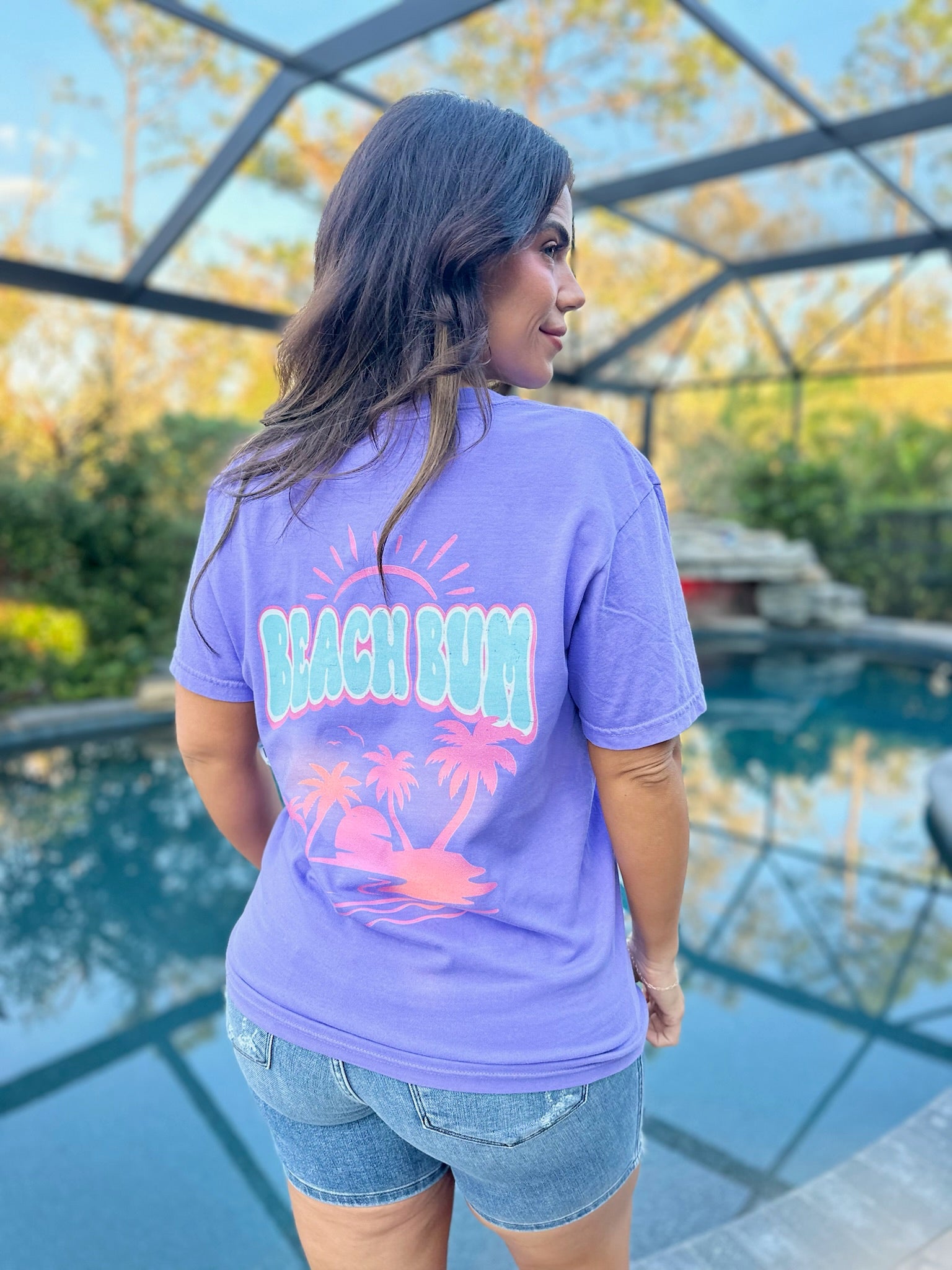 Beach Bum Graphic Tee - Violet-130 Graphic Tees-Heathered Boho-Heathered Boho Boutique, Women's Fashion and Accessories in Palmetto, FL