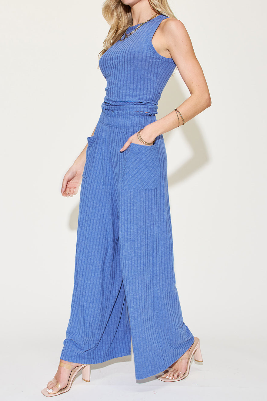 Basic Bae Full Size Ribbed Tank and Wide Leg Pants Set-Sets-Trendsi-Heathered Boho Boutique, Women's Fashion and Accessories in Palmetto, FL