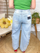 Bloom Detail Barrel Jeans By Saige-190 JEANS-SAIGE-Heathered Boho Boutique, Women's Fashion and Accessories in Palmetto, FL