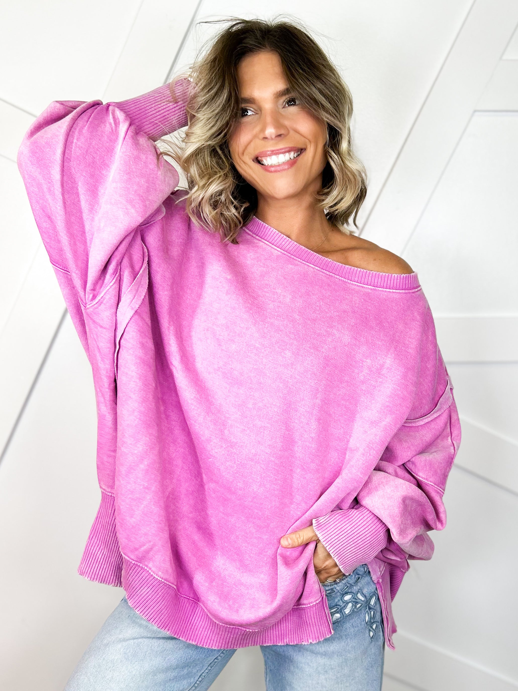 The Lived-In Luxe Pullover-125 SWEATER-ZENANA-Heathered Boho Boutique, Women's Fashion and Accessories in Palmetto, FL