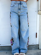 Restock - 2nd CUT- EVIE FLORAL EMBROIDERED JEANS-190 JEANS-BLAKELEY-Heathered Boho Boutique, Women's Fashion and Accessories in Palmetto, FL
