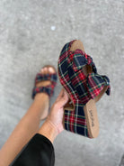 Put a Bow On It Wedges - Navy Plaid-350 SHOES-Corkys-Heathered Boho Boutique, Women's Fashion and Accessories in Palmetto, FL