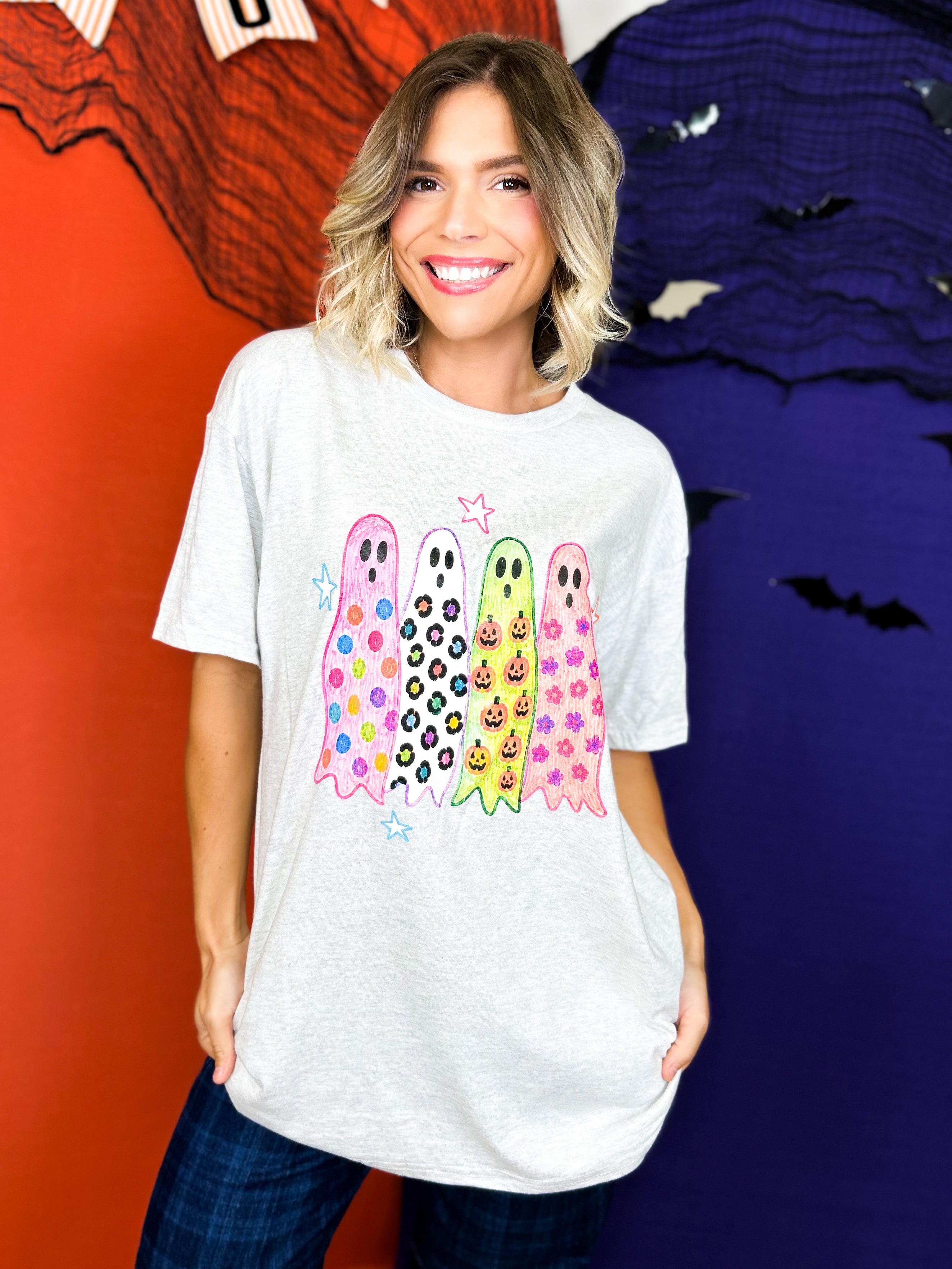 Preppy Ghosts Graphic Tee-130 Graphic Tees-Heathered Boho-Heathered Boho Boutique, Women's Fashion and Accessories in Palmetto, FL