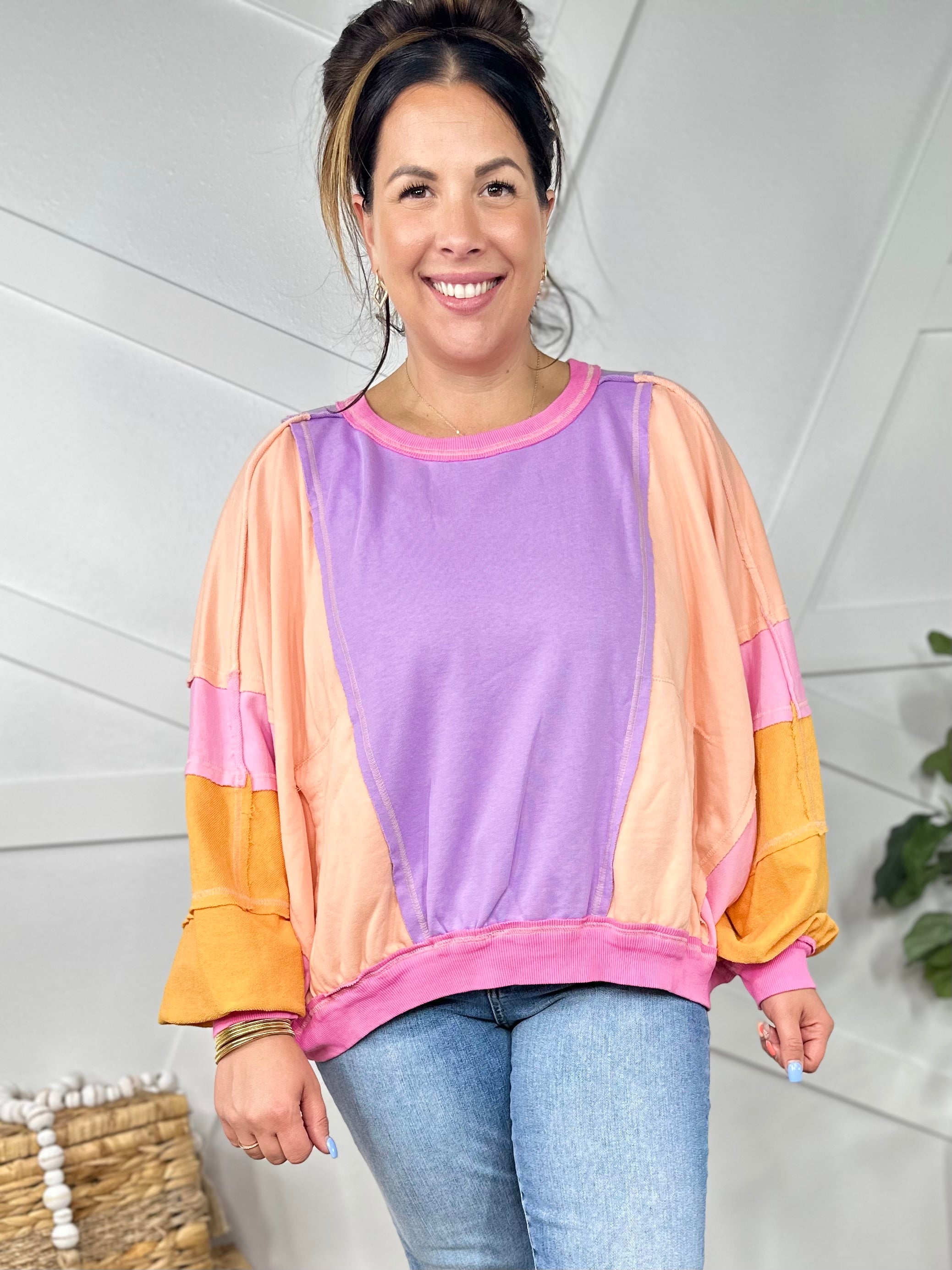 RESTOCK: Kickback Throwback Pullover Top-120 Long Sleeve Tops-Bibi-Heathered Boho Boutique, Women's Fashion and Accessories in Palmetto, FL