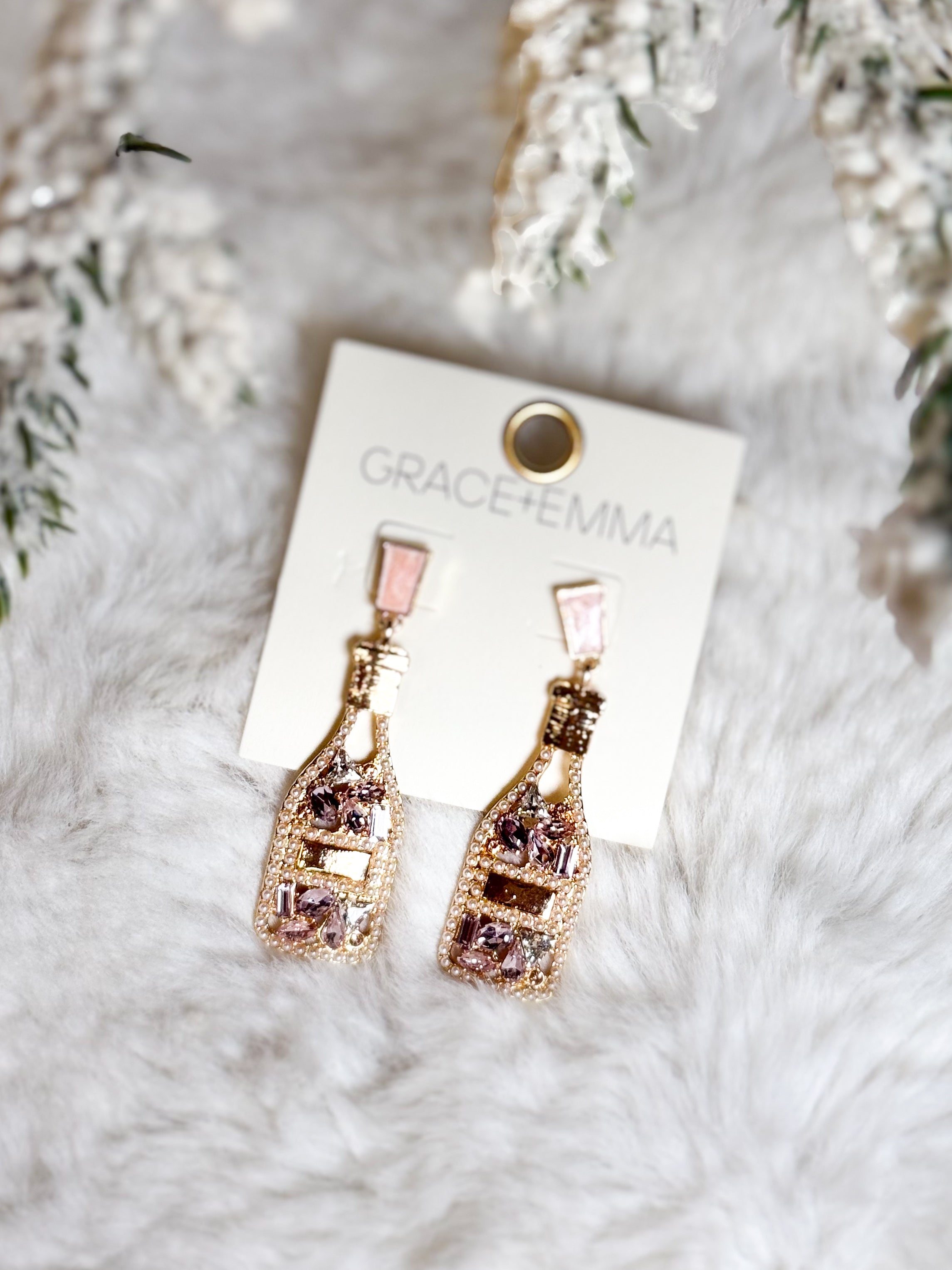 Champagne Bottle Earrings-310 Jewelry-Southern Grace-Heathered Boho Boutique, Women's Fashion and Accessories in Palmetto, FL