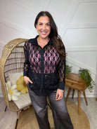 Kathryn Classic Button-Up - Black Lace-120 LONG SLEEVE TOPS-Southern Grace-Heathered Boho Boutique, Women's Fashion and Accessories in Palmetto, FL