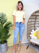 Highest Power Tummy Control Medium Wash Capri by Saige-190 JEANS-SAIGE-Heathered Boho Boutique, Women's Fashion and Accessories in Palmetto, FL