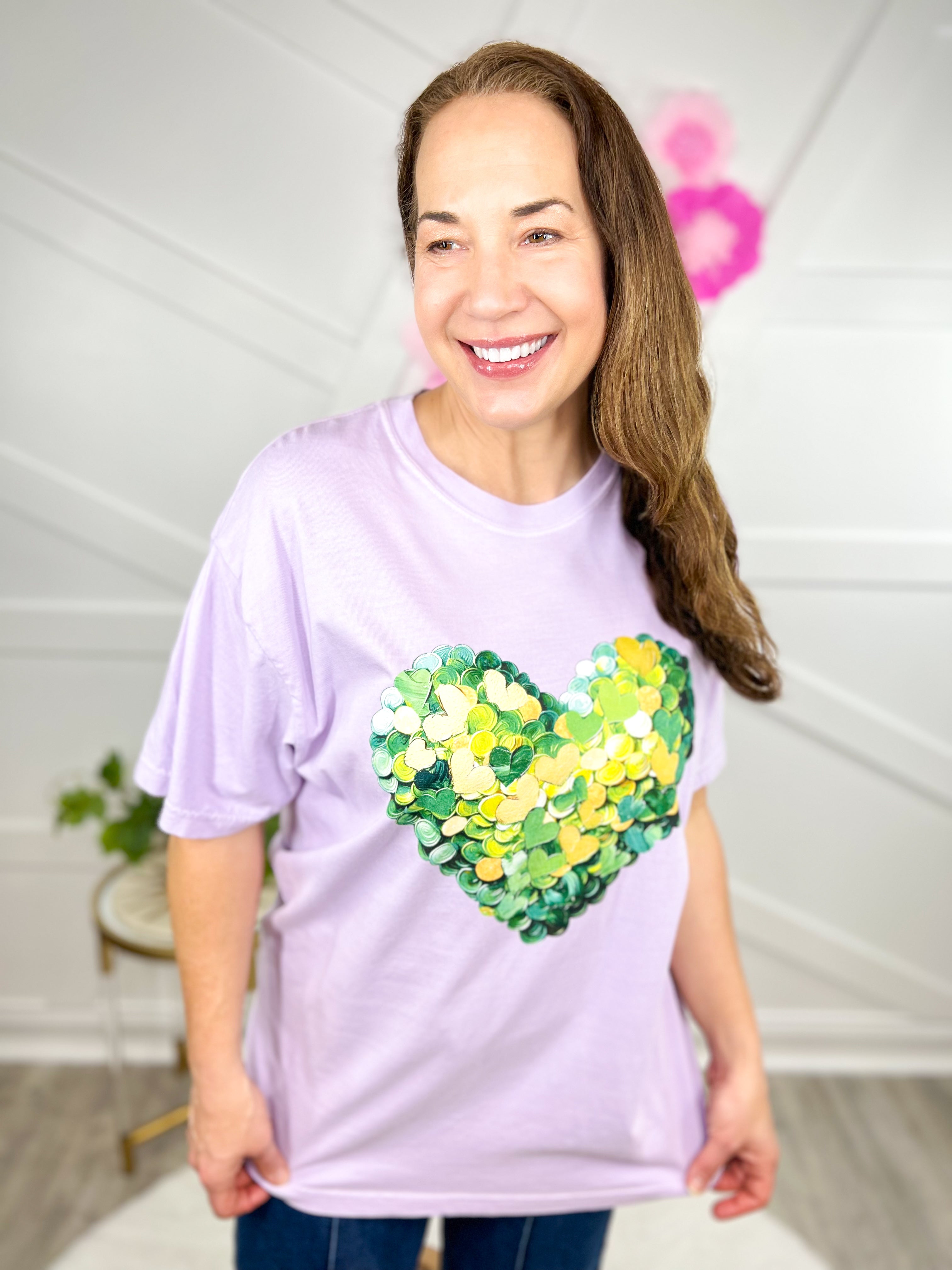 Green Collage Heart Graphic Tee-130 Graphic Tees-Heathered Boho-Heathered Boho Boutique, Women's Fashion and Accessories in Palmetto, FL