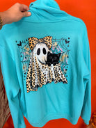 Leopard Ghost & Cat with Boo Pocket Graphic Hoodie-210 Hoodies-Heathered Boho-Heathered Boho Boutique, Women's Fashion and Accessories in Palmetto, FL
