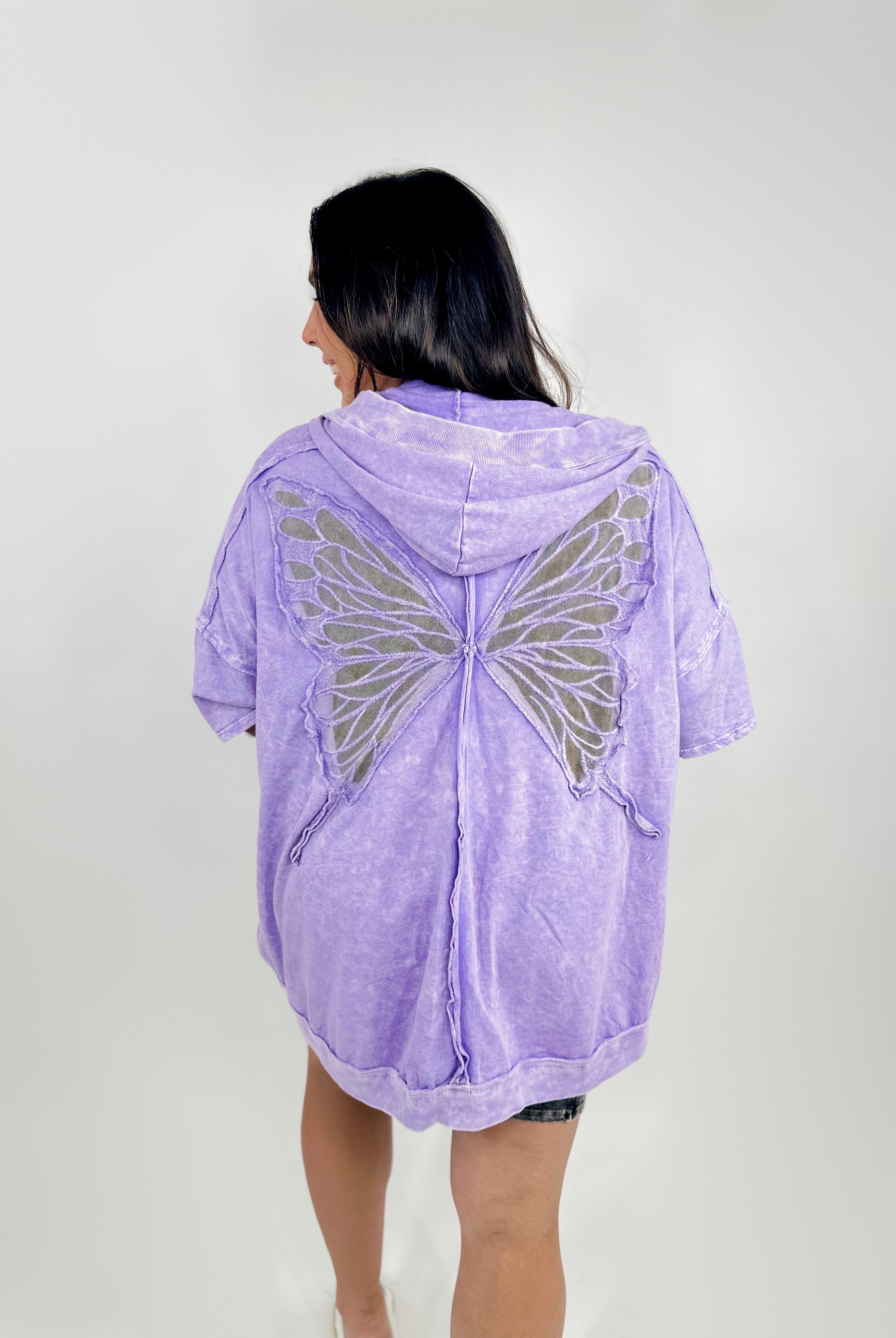 Mariposa Cardigan Hoodie - Lavender-210 Hoodies-J. Her-Heathered Boho Boutique, Women's Fashion and Accessories in Palmetto, FL