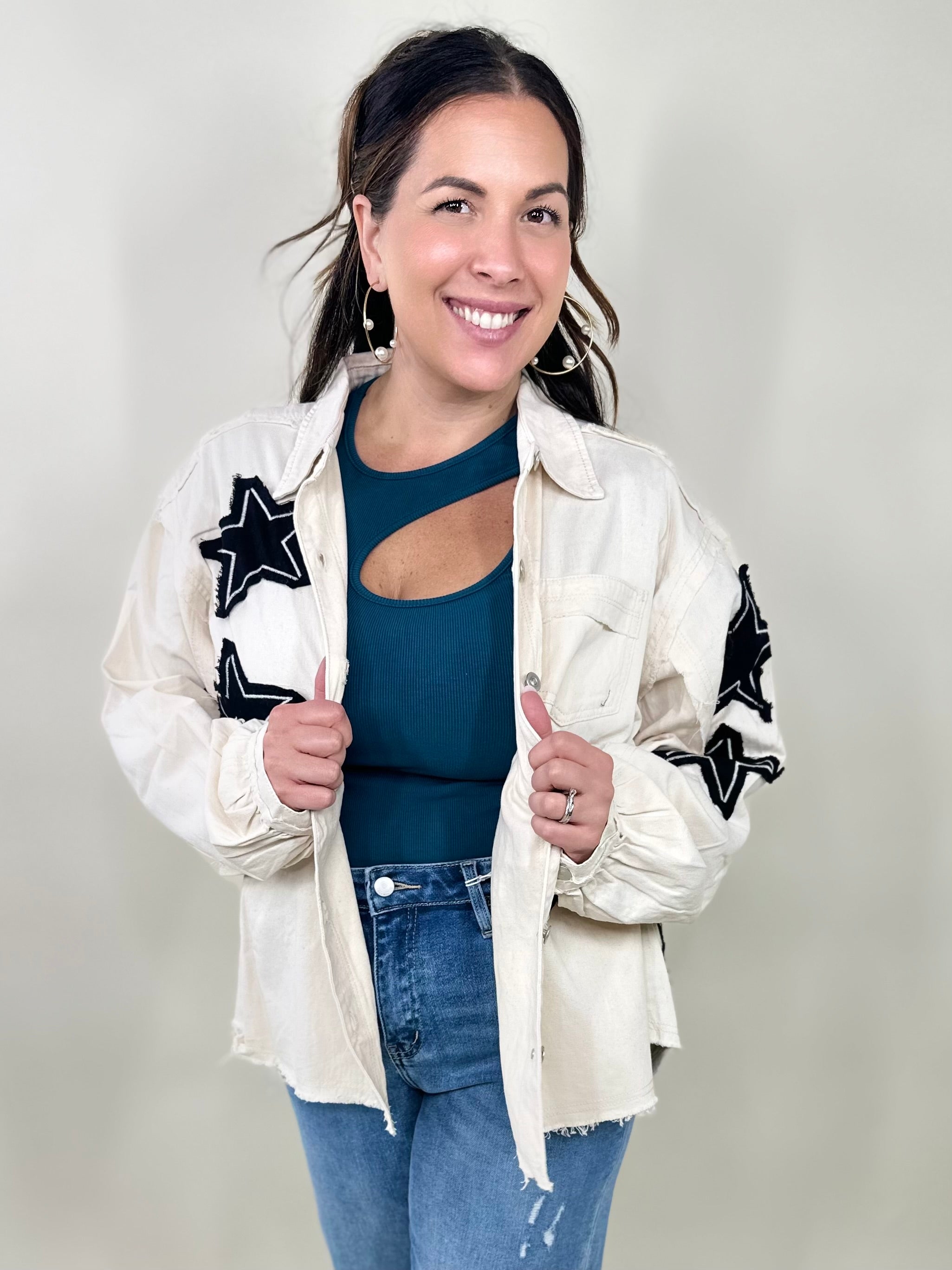 Star Light Button Down Top-200 Jackets/Shackets-Pol-Heathered Boho Boutique, Women's Fashion and Accessories in Palmetto, FL