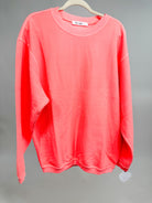 Neon Coral Essential Luxe Crew Sweatshirt-120 Long Sleeve Tops-Moon Ryder-Heathered Boho Boutique, Women's Fashion and Accessories in Palmetto, FL