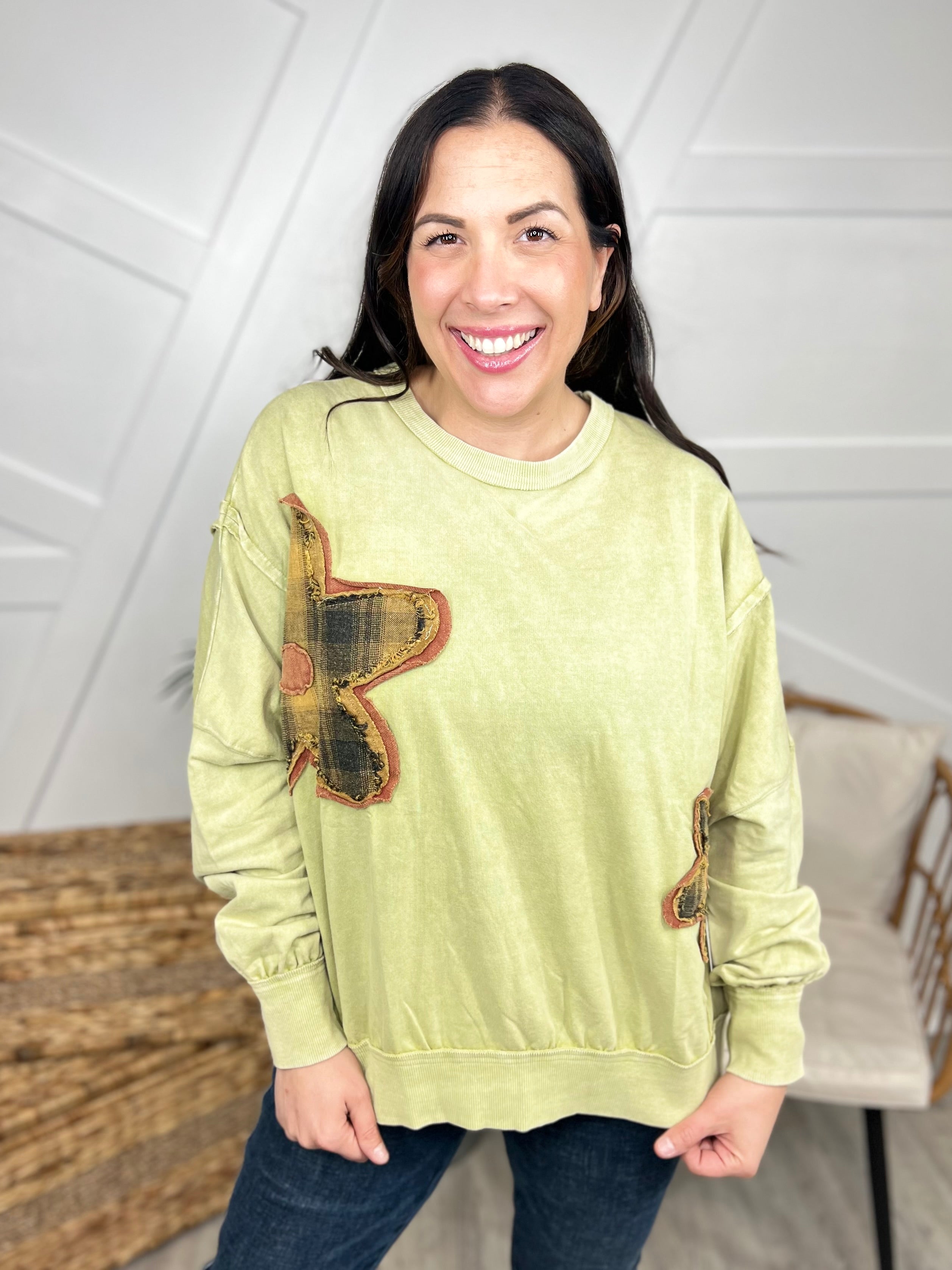 RESTOCK : Flower Patch Top-120 Long Sleeve Tops-Easel-Heathered Boho Boutique, Women's Fashion and Accessories in Palmetto, FL