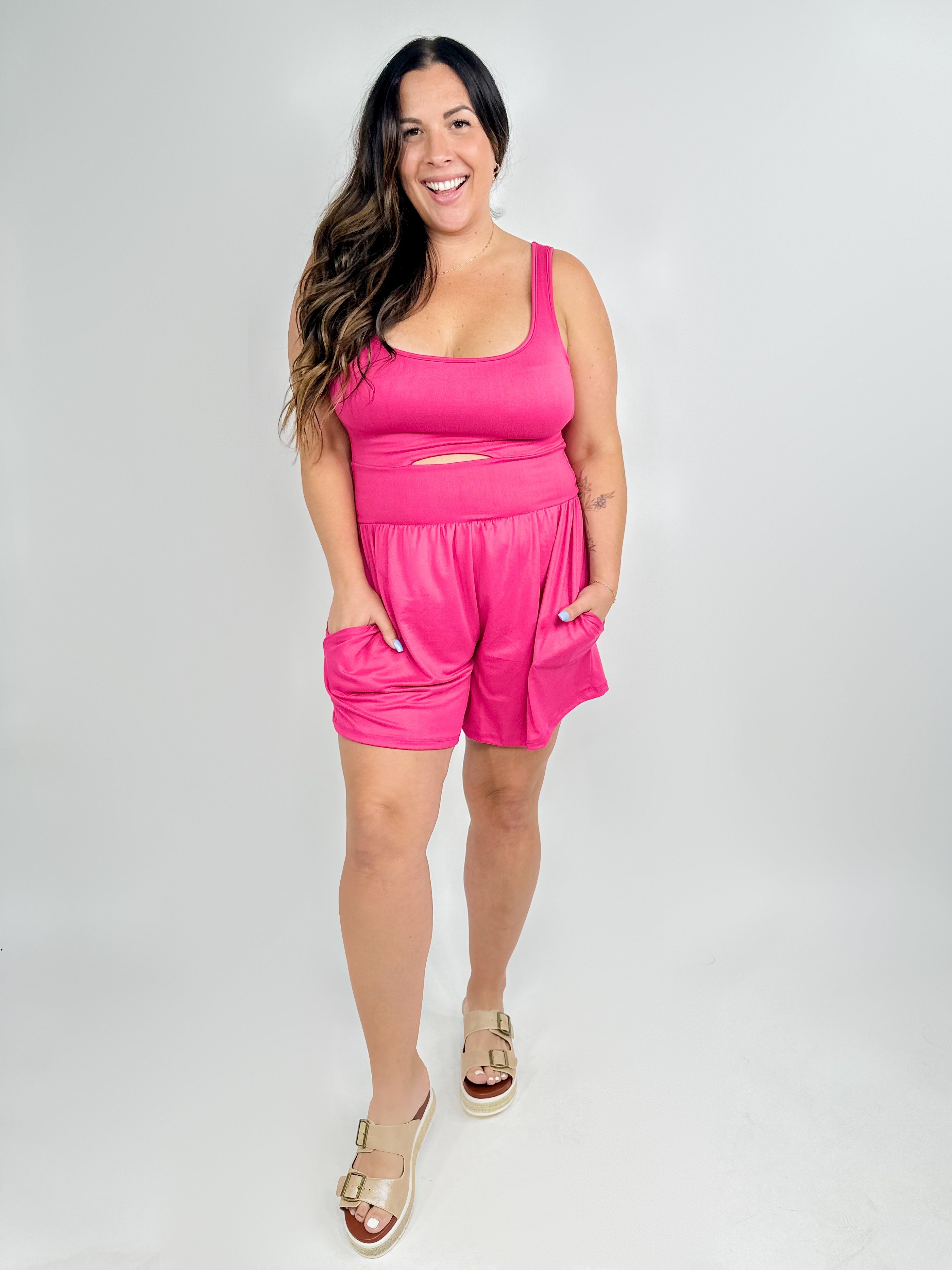 Passenger Princess No Bra Needed Romper- Fuchsia-230 Dresses/Jumpsuits/Rompers-Eldridge-Heathered Boho Boutique, Women's Fashion and Accessories in Palmetto, FL