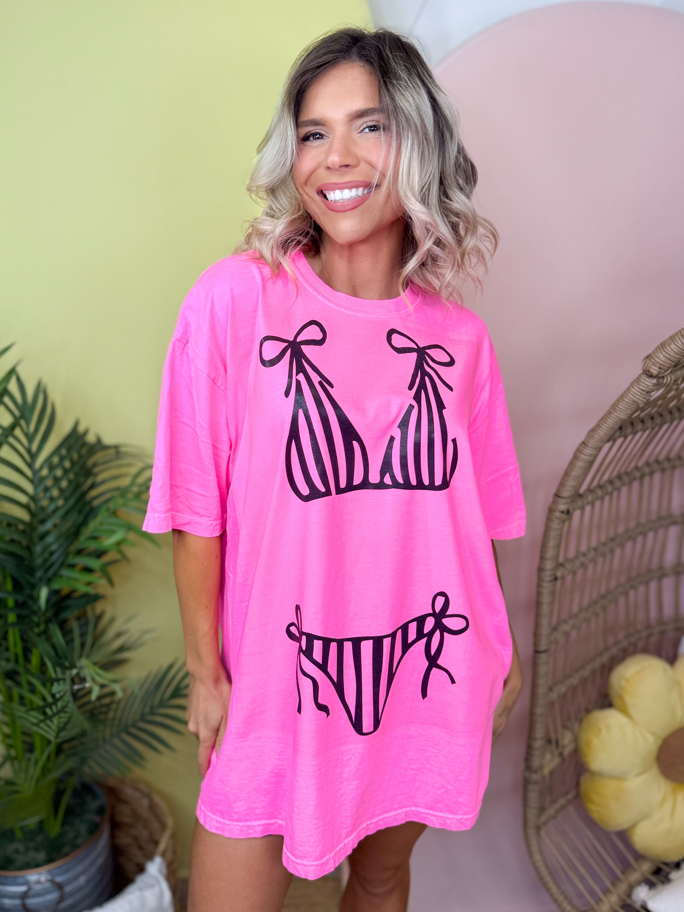 Bikini Stripes Graphic Tee-130 Graphic Tees-Heathered Boho-Heathered Boho Boutique, Women's Fashion and Accessories in Palmetto, FL