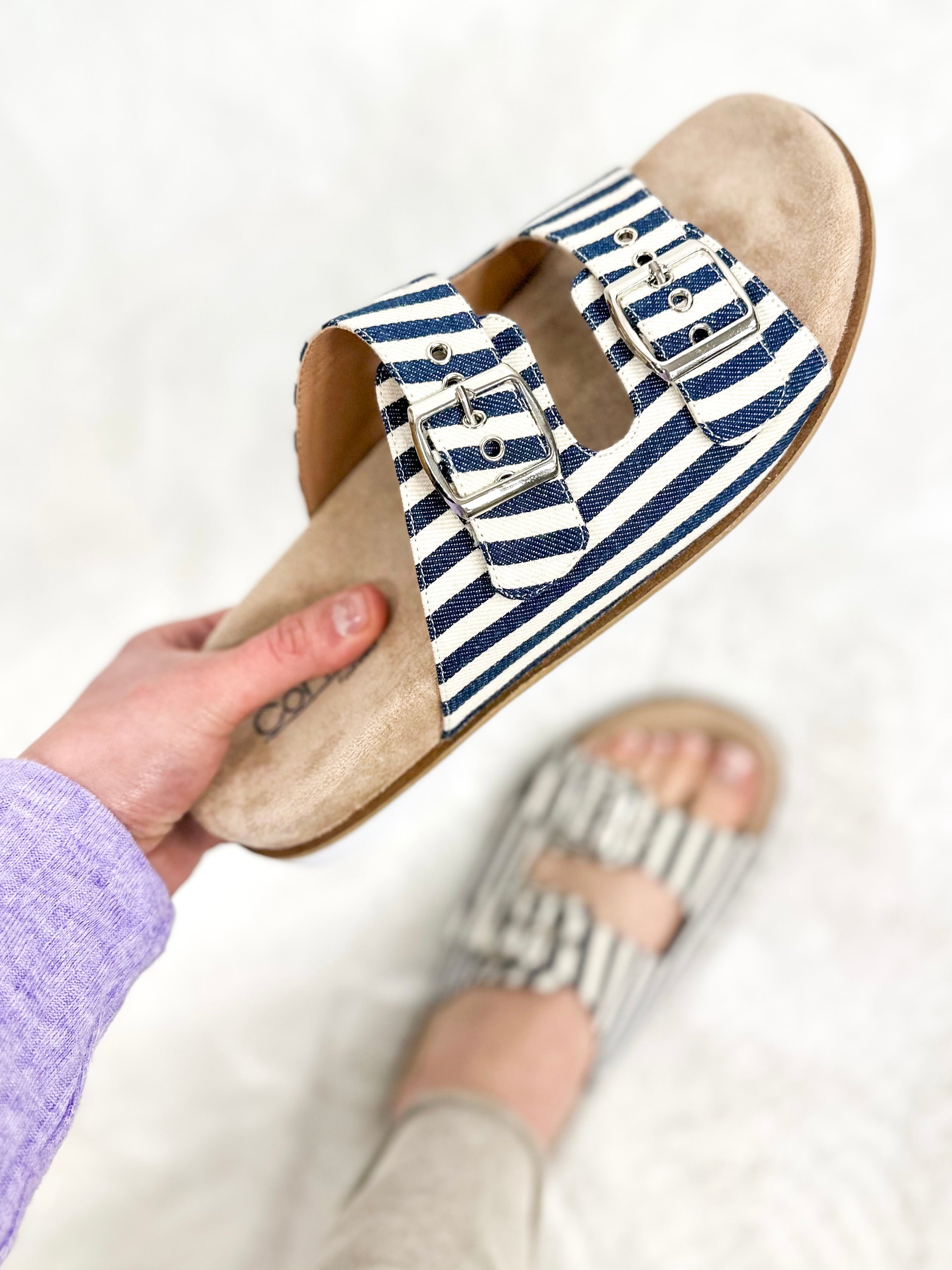 Dash Sandals - Navy Natural Stripe-350 Shoes-Corkys-Heathered Boho Boutique, Women's Fashion and Accessories in Palmetto, FL