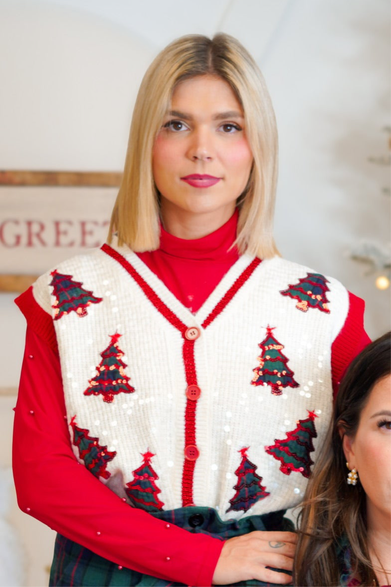 Oh Christmas Tree Vest-200 JACKETS/SHACKETS-Southern Grace-Heathered Boho Boutique, Women's Fashion and Accessories in Palmetto, FL