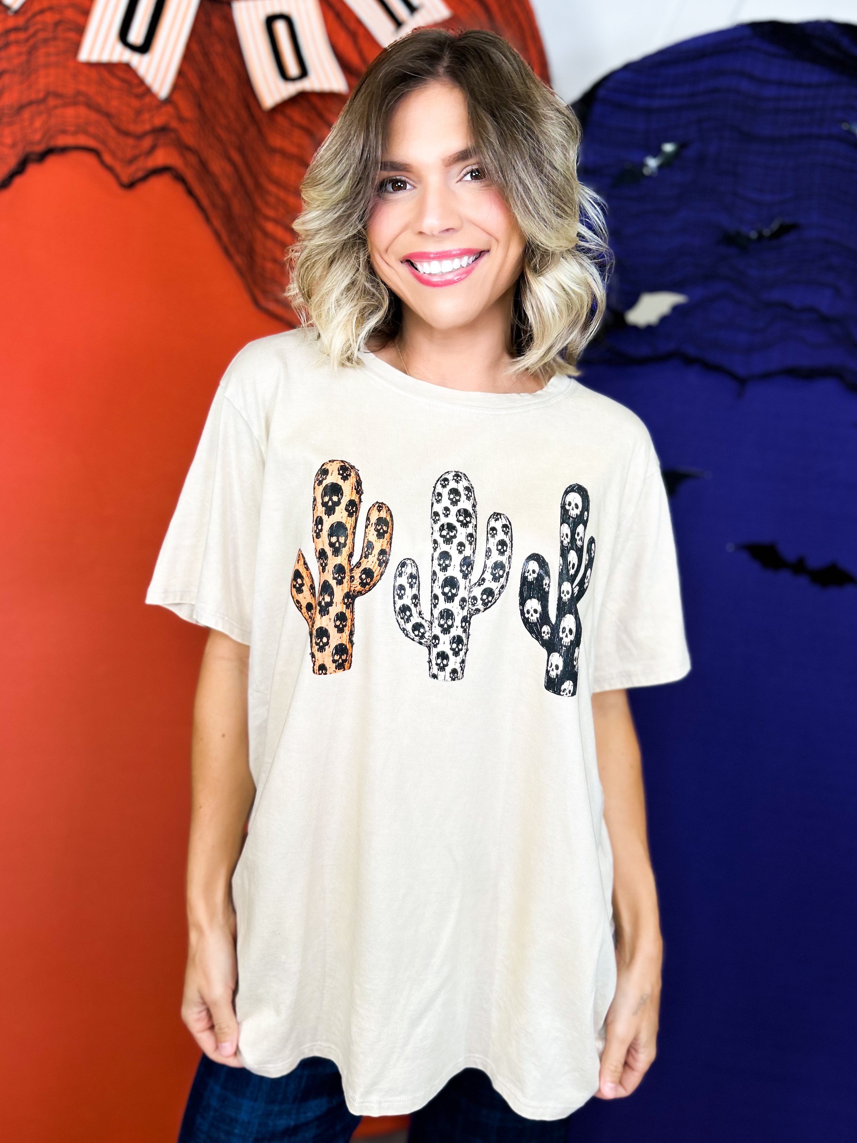 Halloween Cactus Graphic Tee-130 Graphic Tees-Heathered Boho-Heathered Boho Boutique, Women's Fashion and Accessories in Palmetto, FL
