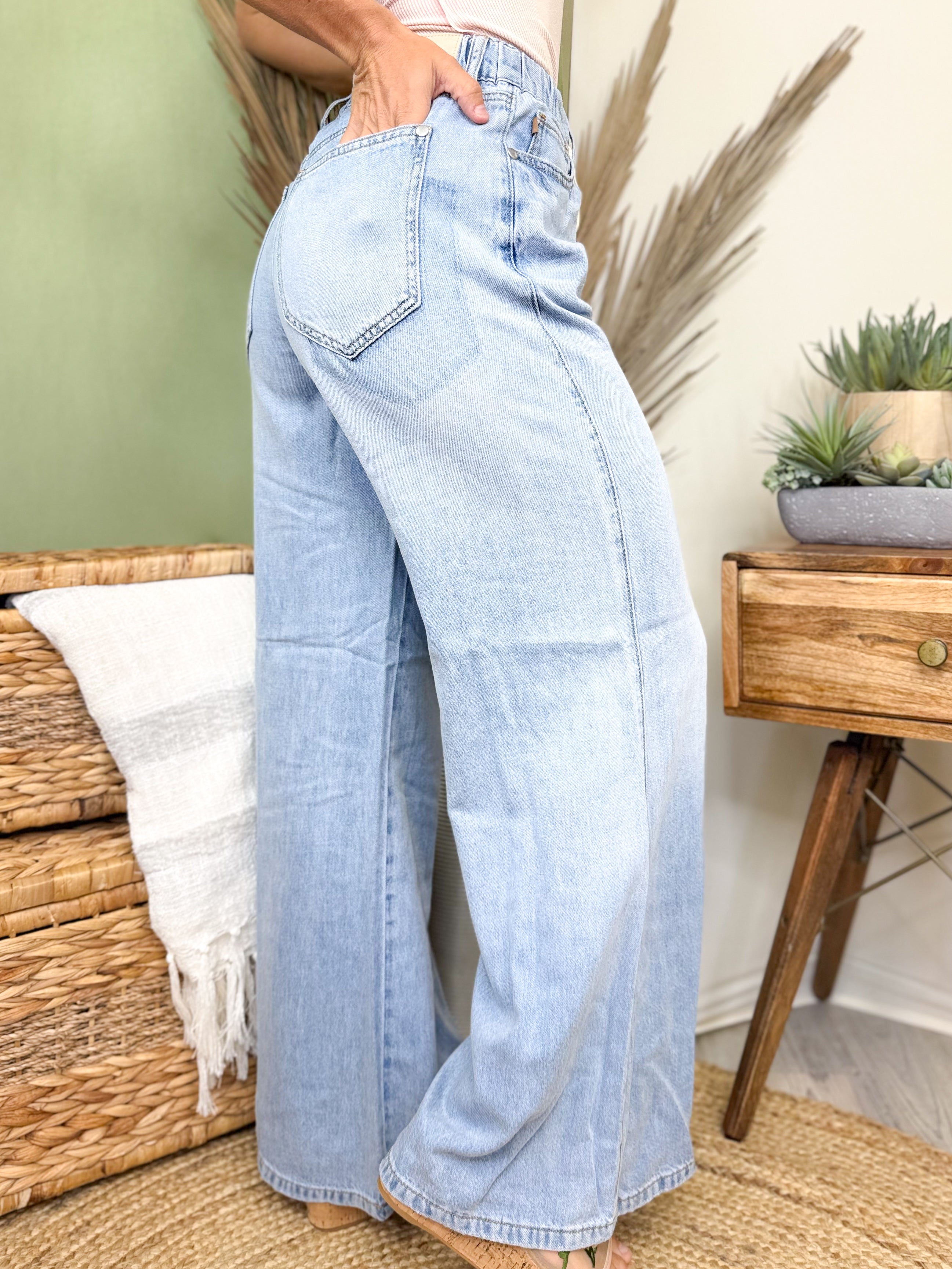 Shadow Along Palazzo Pants By Judy Blue-150 PANTS-JUDY BLUE-Heathered Boho Boutique, Women's Fashion and Accessories in Palmetto, FL