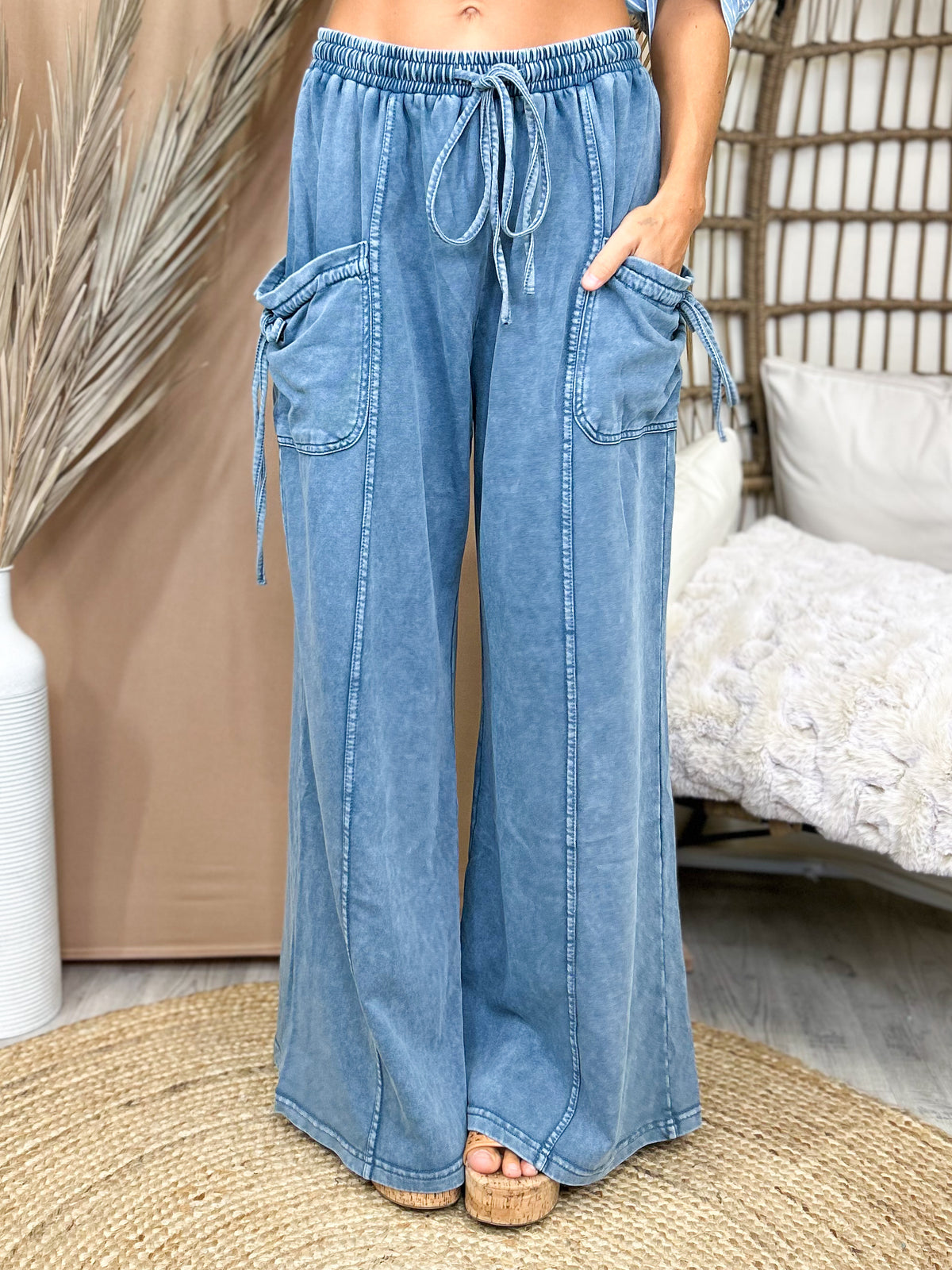 The Fringe Benefits Wide Leg Pants-150 PANTS-EASEL-Heathered Boho Boutique, Women's Fashion and Accessories in Palmetto, FL