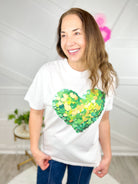 Green Collage Heart Graphic Tee - White-130 Graphic Tees-Heathered Boho-Heathered Boho Boutique, Women's Fashion and Accessories in Palmetto, FL