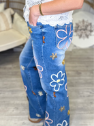 Restocked: Flower Power Denim Pants-190 Jeans-Oli & Hali-Heathered Boho Boutique, Women's Fashion and Accessories in Palmetto, FL